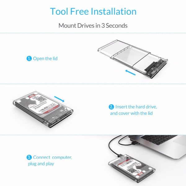 ORICO 2.5-Inch USB 3.0 SATA III HDD/SSD Enclosure with UASP Support, Tool-Free Design – Bild 3