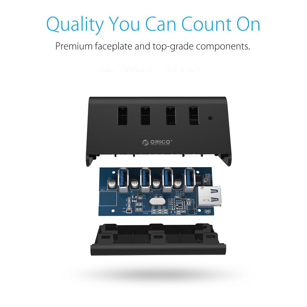 ORICO SHC-U3 4-Port USB 3.0 Mini Hub with 5Gbps SuperSpeed Transfer, Integrated Phone/Tablet Stand, ABS Fireproof Material, and 1M USB Cable - Black – Bild 3