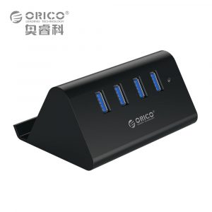ORICO SHC-U3 4-Port USB 3.0 Mini Hub with 5Gbps SuperSpeed Transfer, Integrated Phone/Tablet Stand, ABS Fireproof Material, and 1M USB Cable - Black