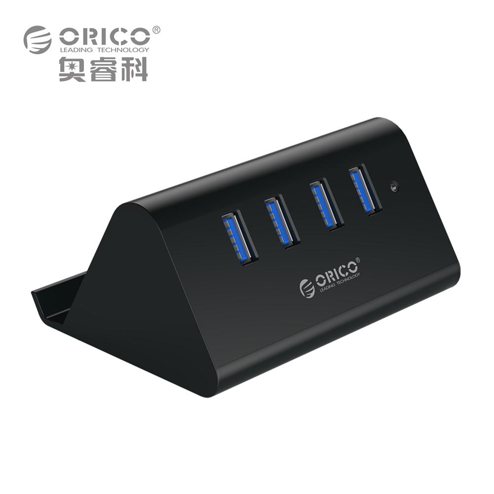 ORICO SHC-U3 4-Port USB 3.0 Mini Hub with 5Gbps SuperSpeed Transfer, Integrated Phone/Tablet Stand, ABS Fireproof Material, and 1M USB Cable - Black