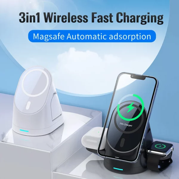 Magnetic Vertical 3-in-1 Wireless Charging Stand for Apple iPhone, AirPods, and Apple Watch – Bild 3