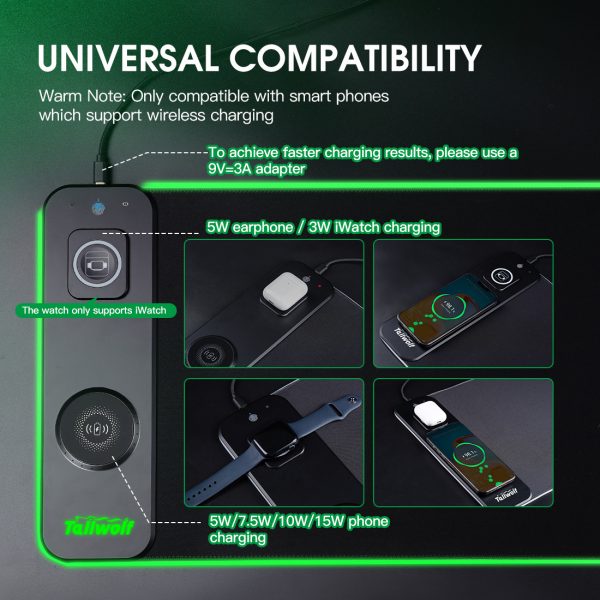 3-in-1 Magnetic Wireless Charging Luminous Mouse Pad Desk Mat – Bild 2