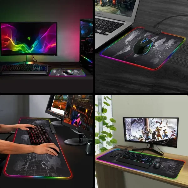 Extra-Large RGB LED Gaming Mouse Pad with World Map Design, Waterproof Surface, Non-Slip Rubber Base, and Extended Desk Mat for PC and Laptop Gamers – Bild 6