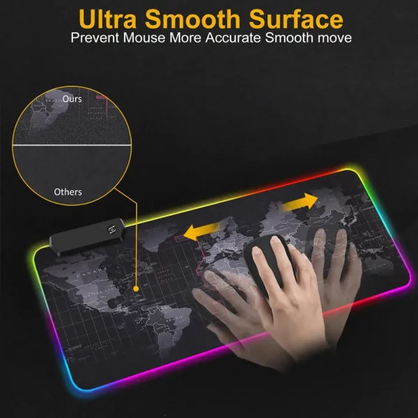 Extra-Large RGB LED Gaming Mouse Pad with World Map Design, Waterproof Surface, Non-Slip Rubber Base, and Extended Desk Mat for PC and Laptop Gamers – Bild 2