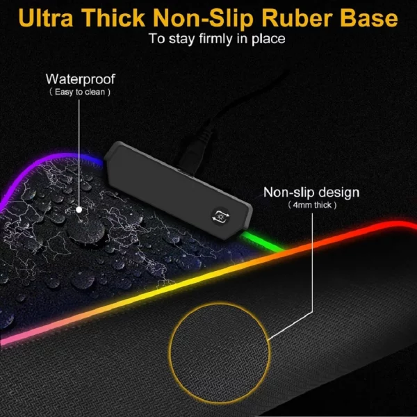 Extra-Large RGB LED Gaming Mouse Pad with World Map Design, Waterproof Surface, Non-Slip Rubber Base, and Extended Desk Mat for PC and Laptop Gamers – Bild 3