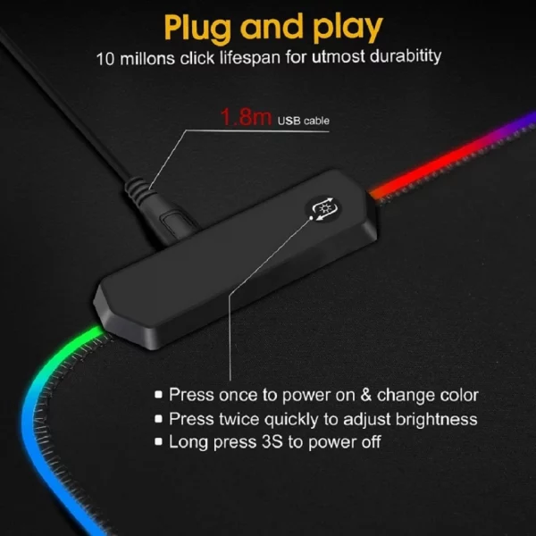 Extra-Large RGB LED Gaming Mouse Pad with World Map Design, Waterproof Surface, Non-Slip Rubber Base, and Extended Desk Mat for PC and Laptop Gamers – Bild 4