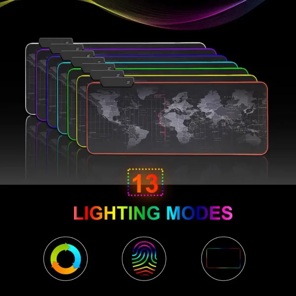 Extra-Large RGB LED Gaming Mouse Pad with World Map Design, Waterproof Surface, Non-Slip Rubber Base, and Extended Desk Mat for PC and Laptop Gamers – Bild 5
