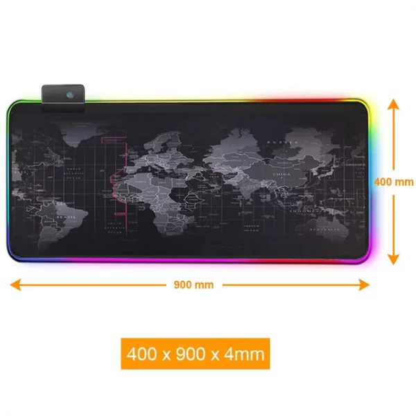 Extra-Large RGB LED Gaming Mouse Pad with World Map Design, Waterproof Surface, Non-Slip Rubber Base, and Extended Desk Mat for PC and Laptop Gamers – Bild 14